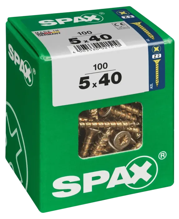 SPAX Universalschraube, 5 x 40 mm, 100 Stück, Vollgewinde, Senkkopf, Kreuzschlitz Z2, 4CUT, YELLOX, 4081020500407 4