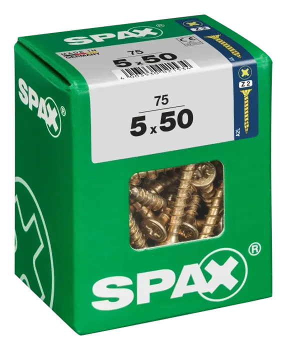 SPAX Universalschraube, 5 x 50 mm, 75 Stück, Vollgewinde, Senkkopf, Kreuzschlitz Z2, 4CUT, YELLOX, 4081020500507 4