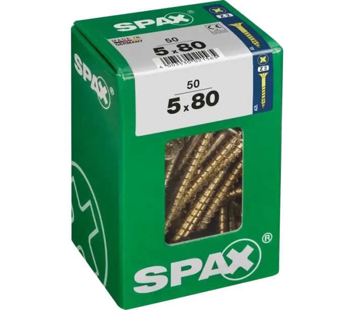 SPAX Universalschraube, 5 x 80 mm, 50 Stück, Teilgewinde, Senkkopf, Kreuzschlitz Z2, 4CUT, YELLOX, 4081020500807 4