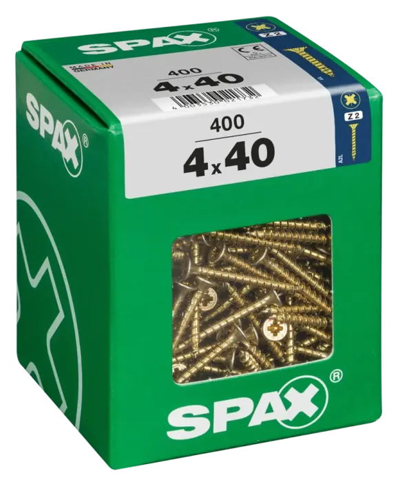 SPAX Universalschraube, 4 x 40 mm, 400 Stück, Vollgewinde, Senkkopf, Kreuzschlitz Z2, 4CUT, YELLOX, 4081020400408 4