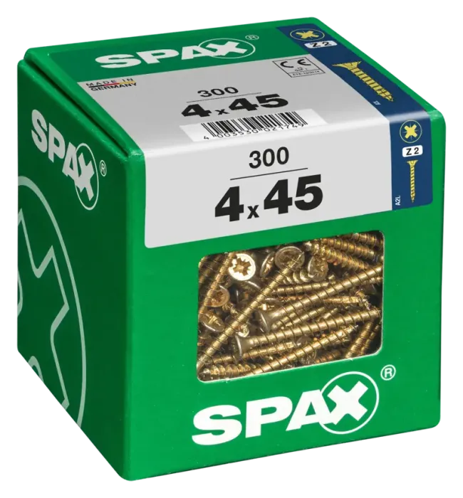 SPAX Universalschraube, 4 x 45 mm, 300 Stück, Vollgewinde, Senkkopf, Kreuzschlitz Z2, 4CUT, YELLOX, 4081020400458 2