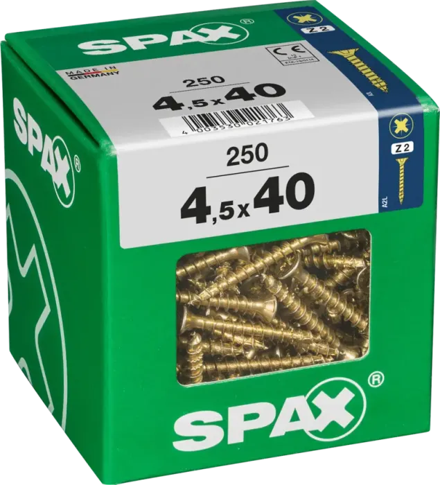 SPAX Universalschraube, 4,5 x 40 mm, 250 Stück, Vollgewinde, Senkkopf, Kreuzschlitz Z2, 4CUT, YELLOX, 4081020450408 3