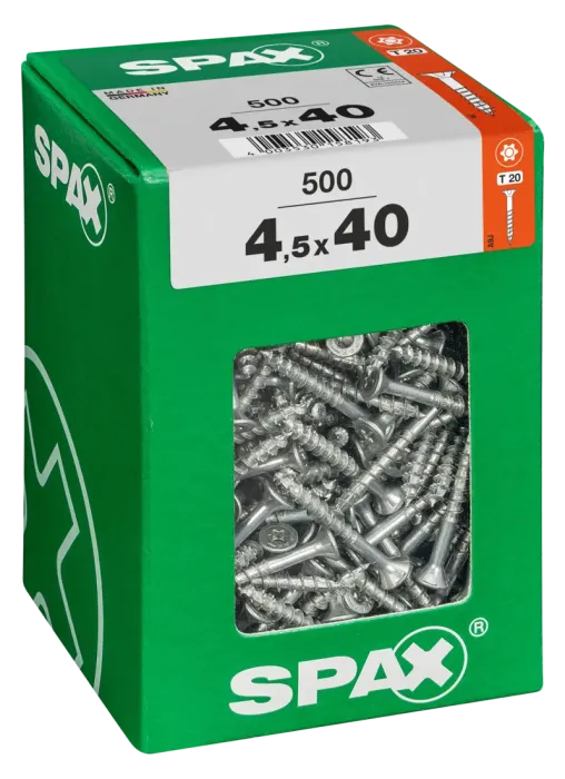SPAX Universalschraube, 4,5 x 40 mm, 500 Stück, Teilgewinde, Senkkopf, T-STAR plus T20, 4CUT, WIROX, 4191010450406 3