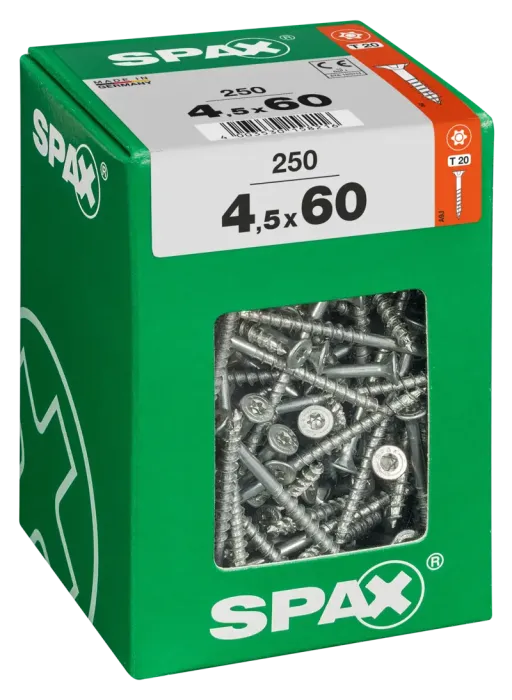 SPAX Universalschraube, 4,5 x 60 mm, 250 Stück, Teilgewinde, Senkkopf, T-STAR plus T20, 4CUT, WIROX, 4191010450606 3
