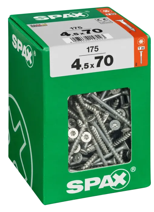 SPAX Universalschraube, 4,5 x 70 mm, 175 Stück, Teilgewinde, Senkkopf, T-STAR plus T20, 4CUT, WIROX, 4191010450706 3