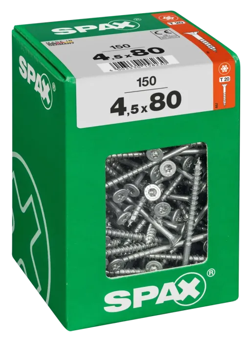 SPAX Universalschraube, 4,5 x 80 mm, 150 Stück, Teilgewinde, Senkkopf, T-STAR plus T20, 4CUT, WIROX, 4191010450806 3