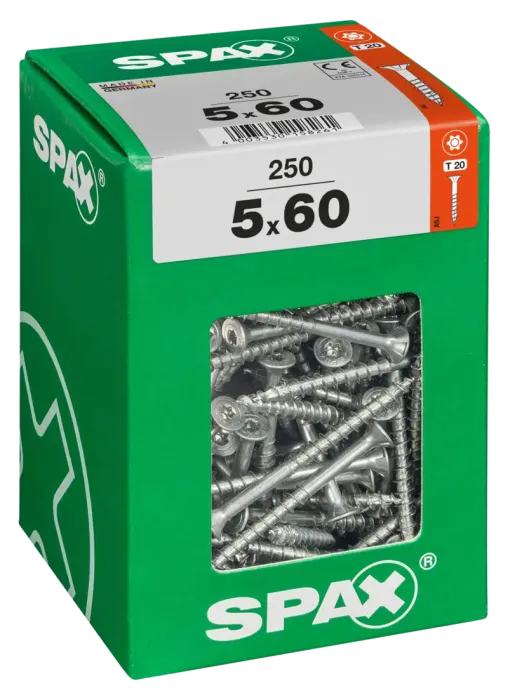 SPAX Universalschraube, 5 x 60 mm, 250 Stück, Teilgewinde, Senkkopf, T-STAR plus T20, 4CUT, WIROX, 4191010500606 3