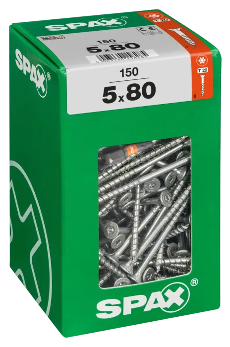 SPAX Universalschraube, 5 x 80 mm, 150 Stück, Teilgewinde, Senkkopf, T-STAR plus T20, 4CUT, WIROX, 4191010500806 3