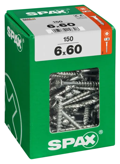 SPAX Universalschraube, 6 x 60 mm, 150 Stück, Teilgewinde, Senkkopf, T-STAR plus T30, 4CUT, WIROX, 4191010600606 3