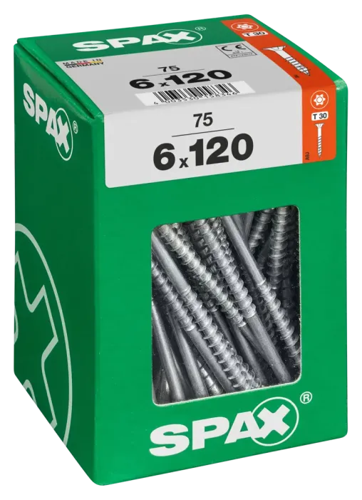 SPAX Universalschraube, 6 x 120 mm, 75 Stück, Teilgewinde, Senkkopf, T-STAR plus T30, 4CUT, WIROX, 4191010601206 3
