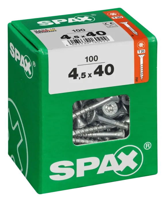 SPAX Universalschraube, 4,5 x 40 mm, 100 Stück, Teilgewinde, Senkkopf, T-STAR plus T20, 4CUT, WIROX, 4191010450407 3