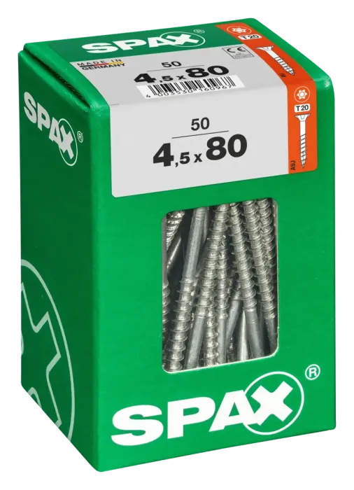 SPAX Universalschraube, 4,5 x 80 mm, 50 Stück, Teilgewinde, Senkkopf, T-STAR plus T20, 4CUT, WIROX, 4191010450807 3