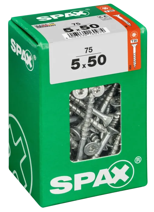SPAX Universalschraube, 5 x 50 mm, 75 Stück, Teilgewinde, Senkkopf, T-STAR plus T20, 4CUT, WIROX, 4191010500507 3