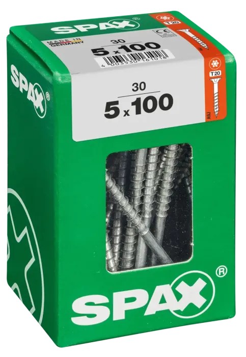 SPAX Universalschraube, 5 x 100 mm, 30 Stück, Teilgewinde, Senkkopf, T-STAR plus T20, 4CUT, WIROX, 4191010501007 4
