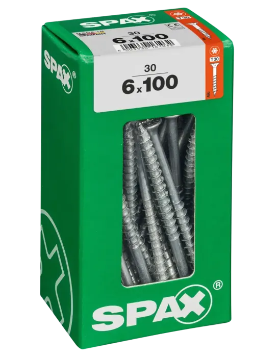 SPAX Universalschraube, 6 x 100 mm, 30 Stück, Teilgewinde, Senkkopf, T-STAR plus T30, 4CUT, WIROX, 4191010601007 3