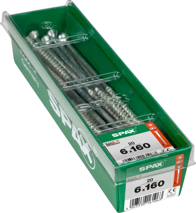 SPAX Universalschraube, 6 x 160 mm, 20 Stück, Teilgewinde, Senkkopf, T-STAR plus T30, 4CUT, WIROX, 4191010601612 3