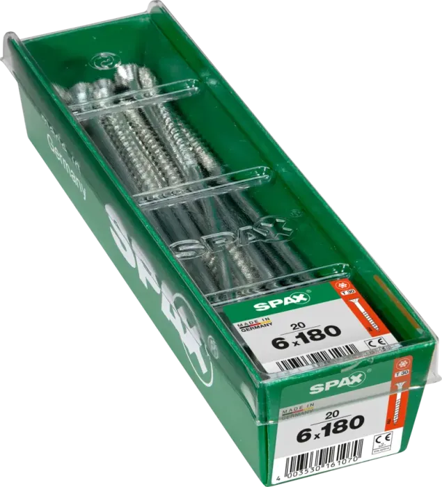 SPAX Universalschraube, 6 x 180 mm, 20 Stück, Teilgewinde, Senkkopf, T-STAR plus T30, 4CUT, WIROX, 4191010601812 4