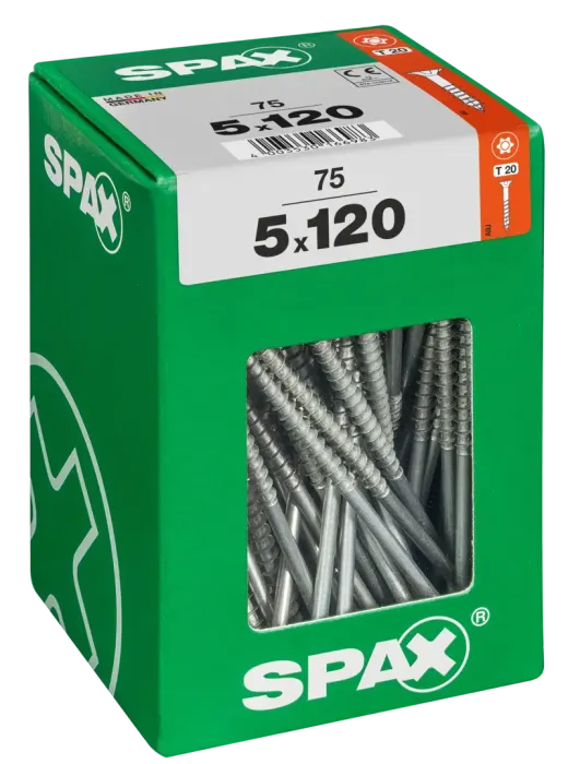 SPAX Universalschraube, 5 x 120 mm, 75 Stück, Teilgewinde, Senkkopf, T-STAR plus T20, 4CUT, WIROX, 4191010501206 3