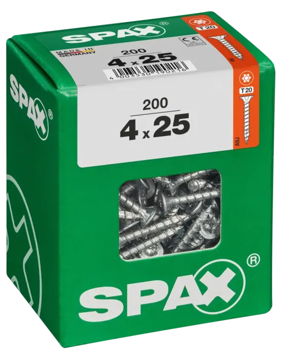 SPAX Universalschraube, 4 x 25 mm, 200 Stück, Vollgewinde, Senkkopf, T-STAR plus T20, 4CUT, WIROX, 4191010400257 2