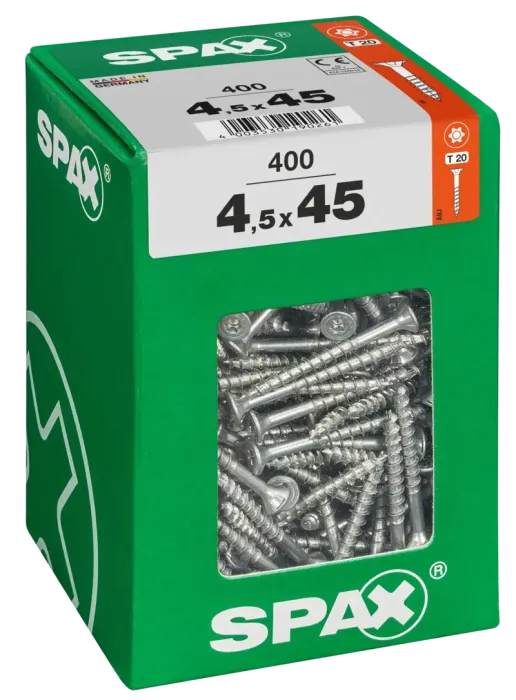 SPAX Universalschraube, 4,5 x 45 mm, 400 Stück, Teilgewinde, Senkkopf, T-STAR plus T20, 4CUT, WIROX, 4191010450456 3