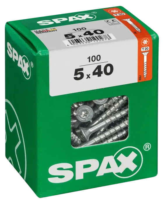 SPAX Universalschraube, 5 x 40 mm, 100 Stück, Teilgewinde, Senkkopf, T-STAR plus T20, 4CUT, WIROX, 4191010500407 3