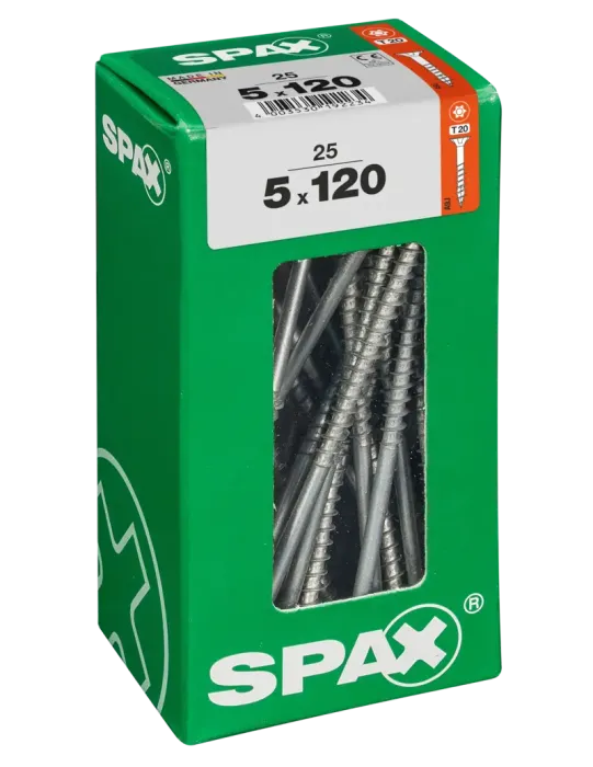 SPAX Universalschraube, 5 x 120 mm, 25 Stück, Teilgewinde, Senkkopf, T-STAR plus T20, 4CUT, WIROX, 4191010501207 3