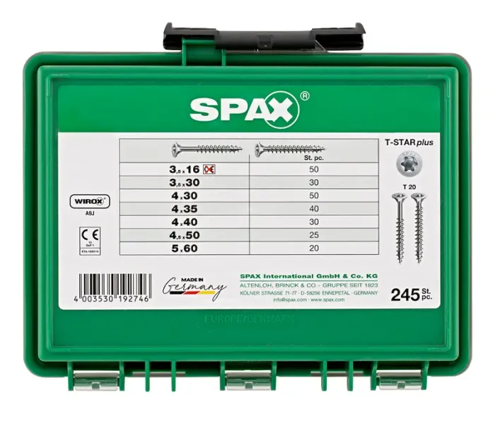 SPAX Sortiment klein, Schrauben-Set mit 7 Abmessungen, 245 Stück, Senkkopf, T-STAR plus, WIROX, 4000001991159 2