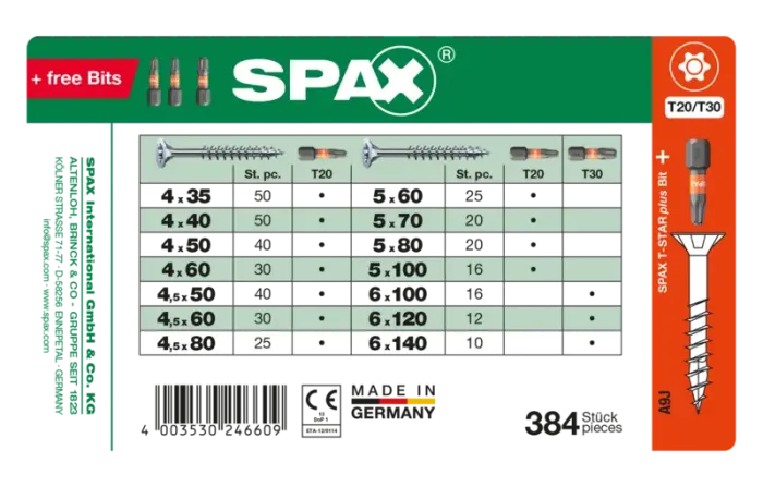 SPAX Sortiment Koffer, Schrauben-Set mit 14 Abmessungen, 387 Stück, Senkkopf, T-STAR plus, WIROX, 4000001991169 3