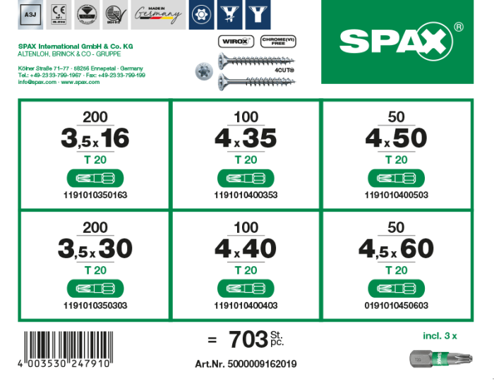 SPAX Montagekoffer L-BOXX Mini, 1 Stück, Schraubenset mit 6 Abmessungen, Senkkopf, T-STAR plus, 4CUT, WIROX, 5000009162019 4
