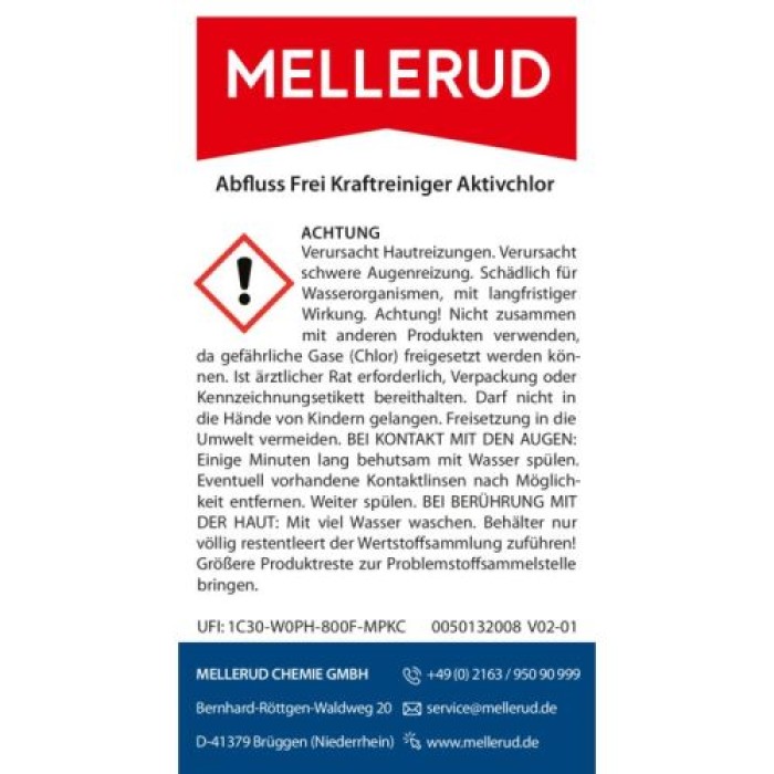 MELLERUD Abfluss Frei Kraftreiniger Aktivchlor, 1 L, 2003109168