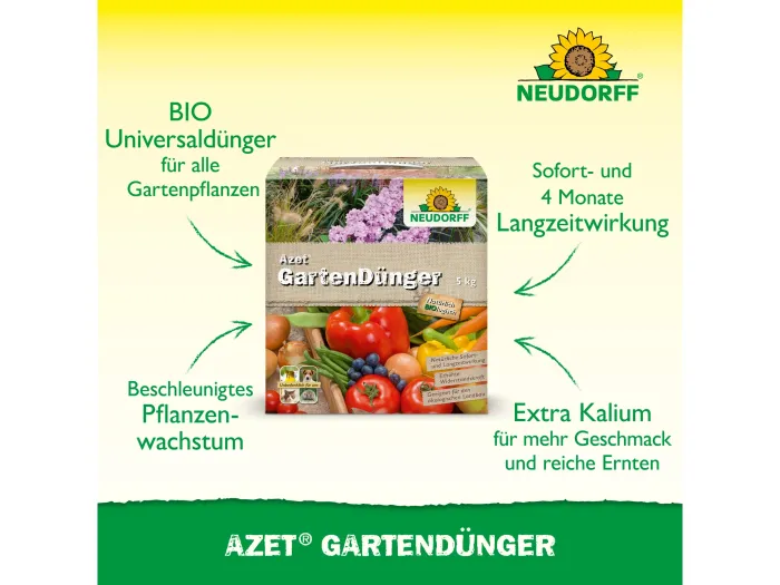 Neudorff Azet GartenDünger – Bio Gartendünger mit natürlicher Langzeitwirkung, 5 kg, 1285