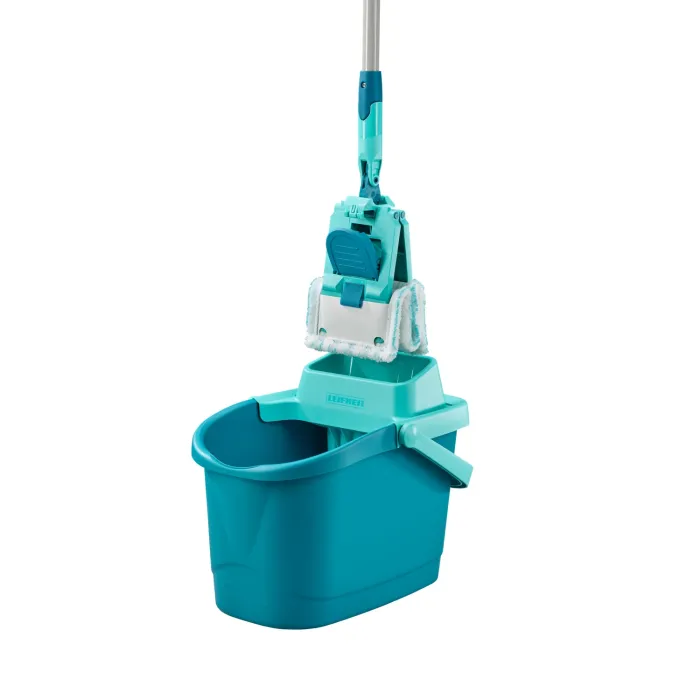 Leifheit Set Power CLEAN, rückenschonender Bodenwischer mit Reinigungsklingen und Wischtuchpresse, 55515