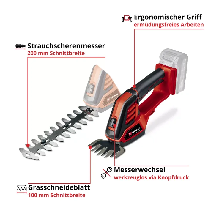 Einhell Akku-Gras- und Strauchschere GE-CG 18/100 Li-Solo, 3410313
