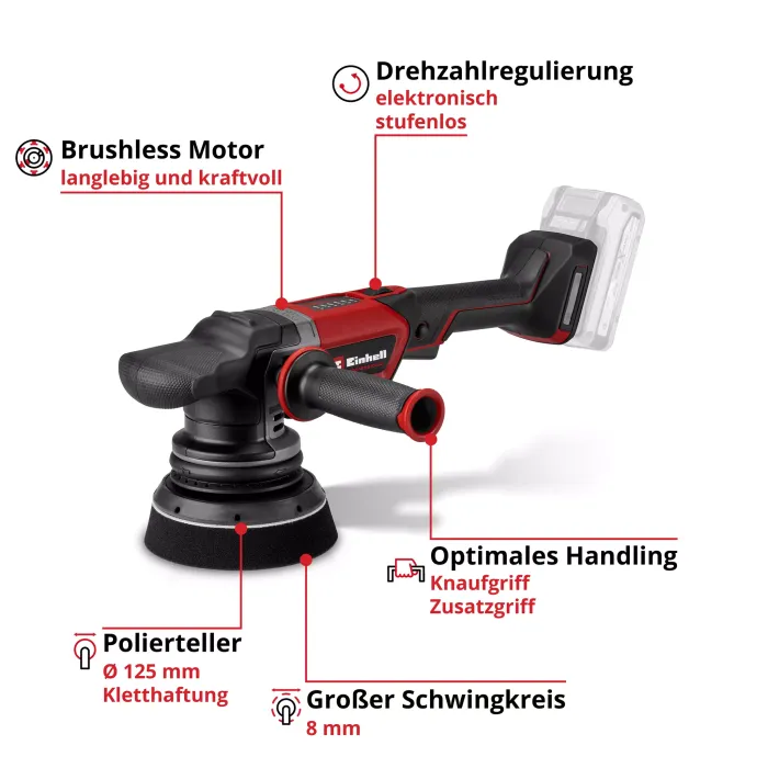 Einhell PROFESSIONAL Akku-Exzenterpolierer CP-EP 18/125 Li BL-Solo, 2093330