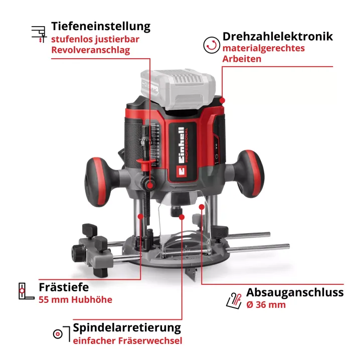 Einhell PROFESSIONAL Akku-Oberfräse TP-RO 18/55 Li BL - Solo, 4350425