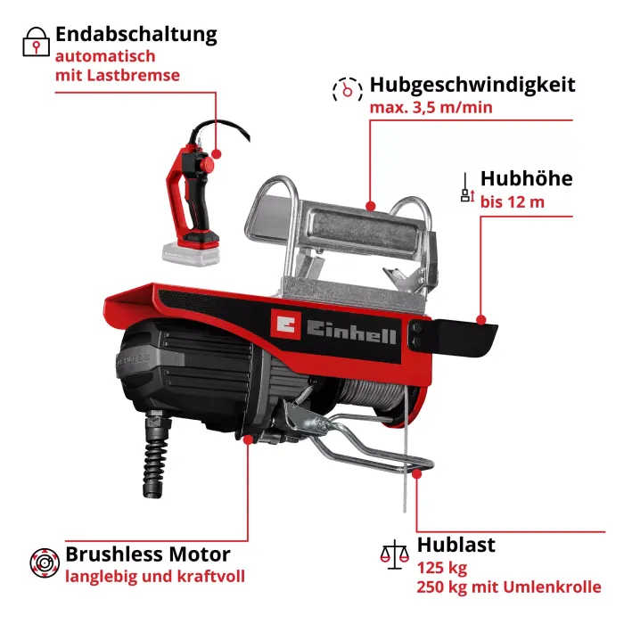 Einhell Akku-Seilhebezug TE-EH 18/250 Li BL-Solo, 2255161