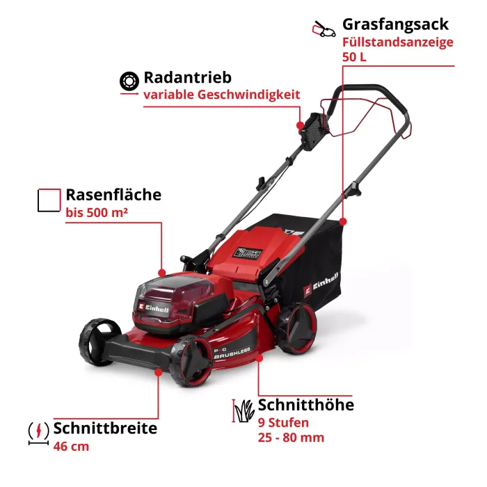 Einhell Akku-Rasenmäher GC-CM 36/46 S Li BL (2x4,0Ah), 3413380