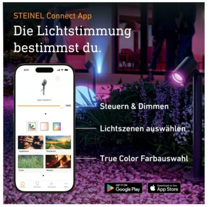 Steinel Spot Garden C 24V Starter-Set, inkl. 2x LED-Gartenstrahler mit Erdspieß und Zubehör, App-Steuerung, Ohne Sensor, 093907
