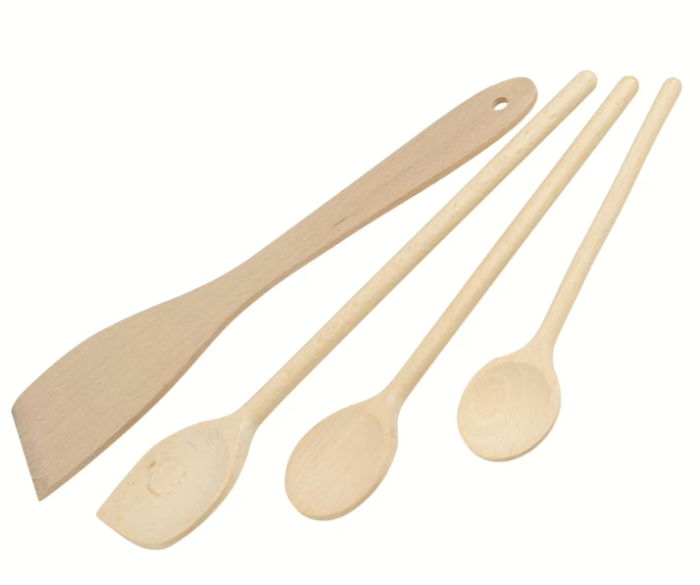 Fackelmann 4-teiliges Küchenhelfer-Set aus Holz mit Pfannenwender und Löffel, FSC-zertifiziertes Holz, 20 cm, 25 cm, 30 cm, 31125