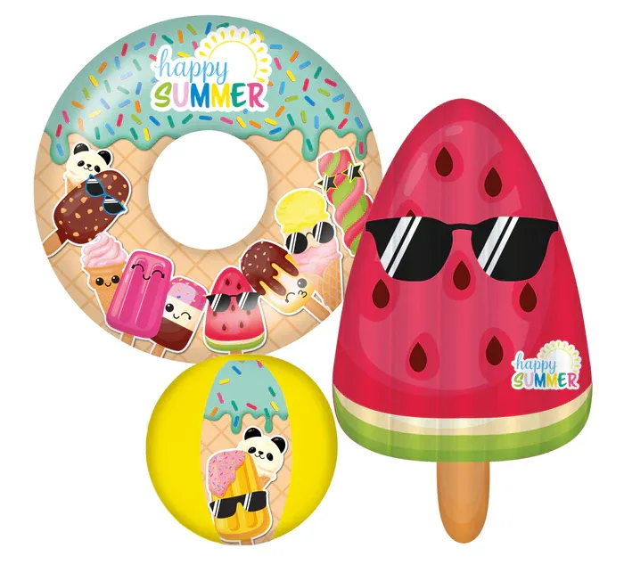 Happy People Happy Summer 3er Strandset – Wasserball, Schwimmring & Luftmatratze, 77455
