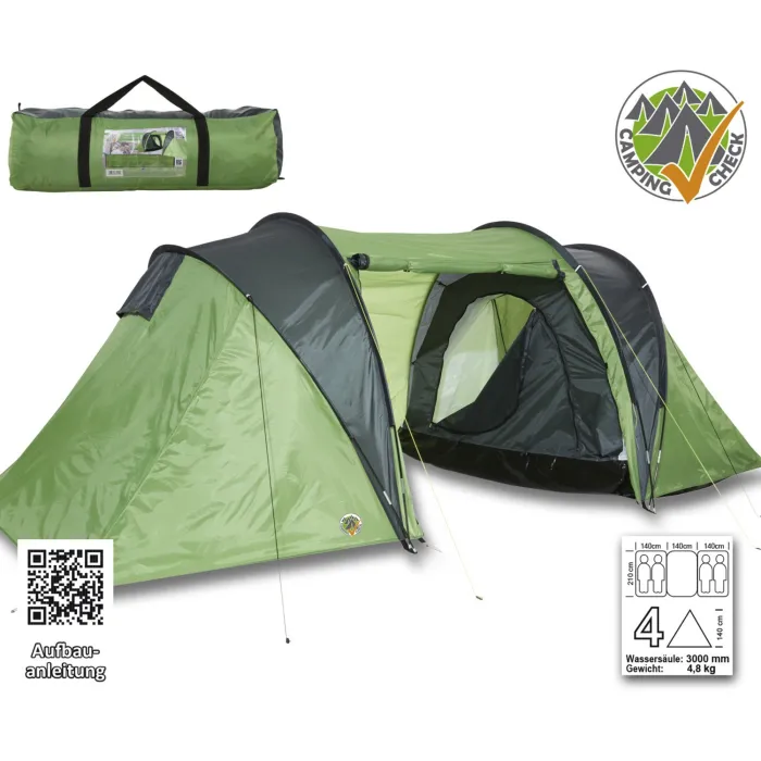 Happy People Doppeldachzelt Iglu für 4 Personen ca. 140+140+140x210x140 cm, grün/grau, 78930