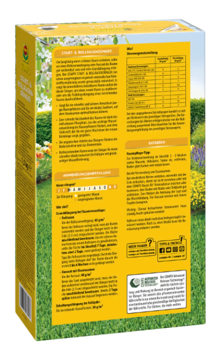 COMPO Start- und Rollrasendünger, 1,5 kg für 50 m², 25882
