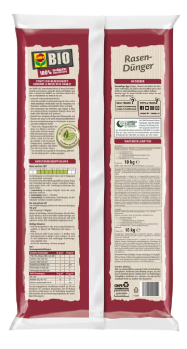 COMPO BIO Rasendünger Unkraut & Moos Nein Danke! 10 kg für 200 m2, 26363