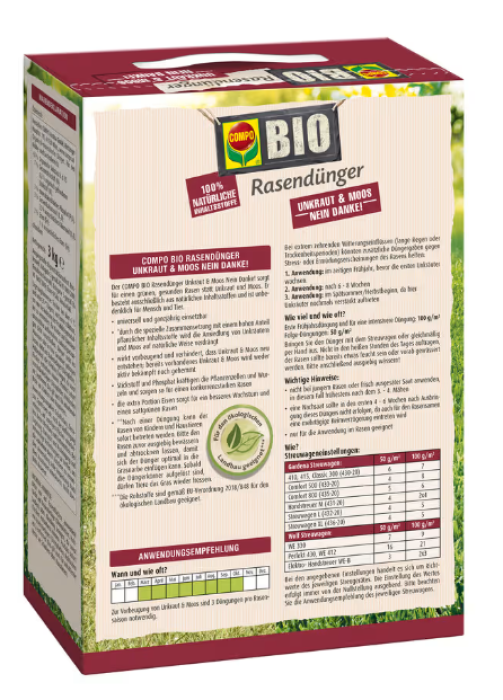 COMPO BIO Rasendünger Unkraut & Moos Nein Danke! 3 kg für 60 m2, 26364