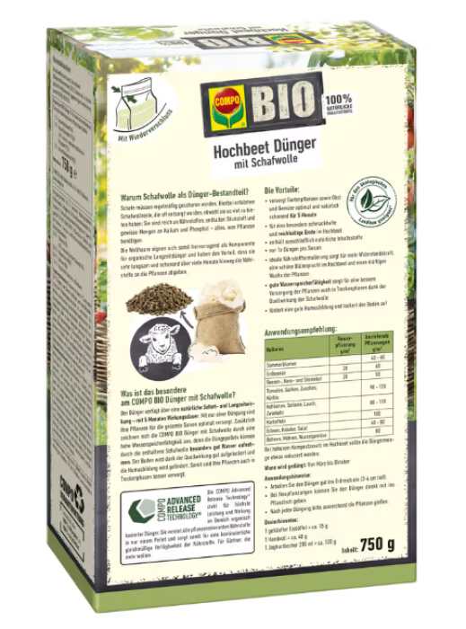 COMPO BIO Hochbeet Dünger mit Schafwolle, 750g, 26738