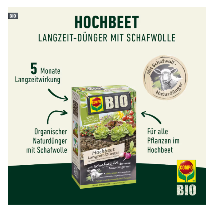 COMPO BIO Hochbeet Dünger mit Schafwolle, 750g, 26738