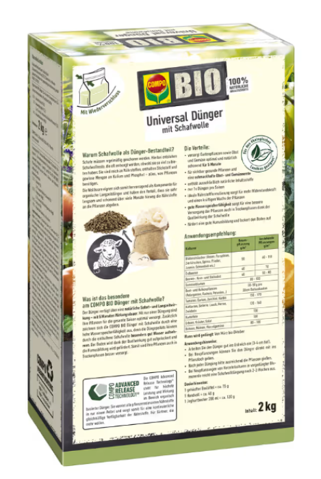 COMPO BIO Universal Dünger mit Schafwolle, 2 kg, 26782