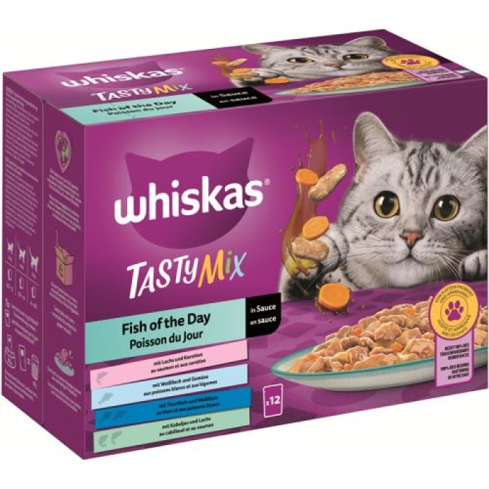 whiskas Frischebeutel Tasty Mix 85g 12 Pack Fish of the Day in Sauce 1+, 433748