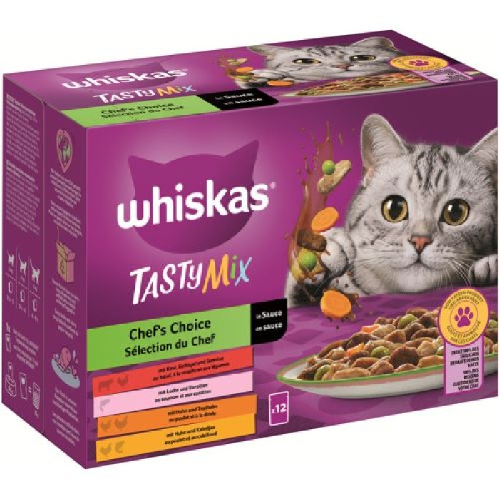 Whiskas Frischebeutel Tasty Mix 85g 12 Pack Chef's Choice in Sauce 1+, 433675