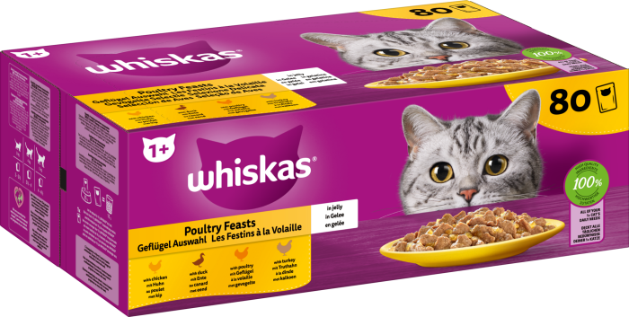 Whiskas Frischebeutel 80 x 85g Geflügel Auswahl in Gelee, 471694